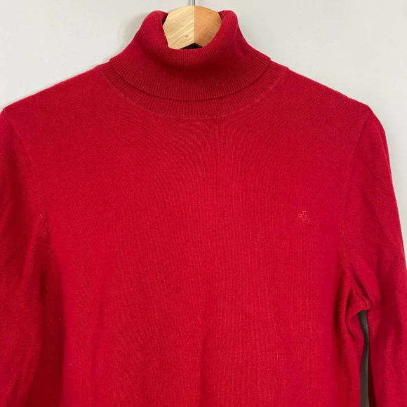 Lauren Ralph Lauren Turtleneck Knit Pullover Sweater Women's Large Red Preppy - Picture 5 of 12